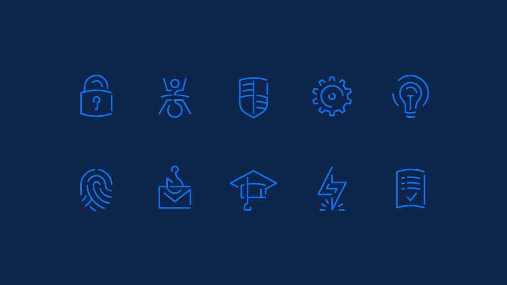 Second-level associations, used as icons: fingerprint, lightning, umbrella, checkmarks.