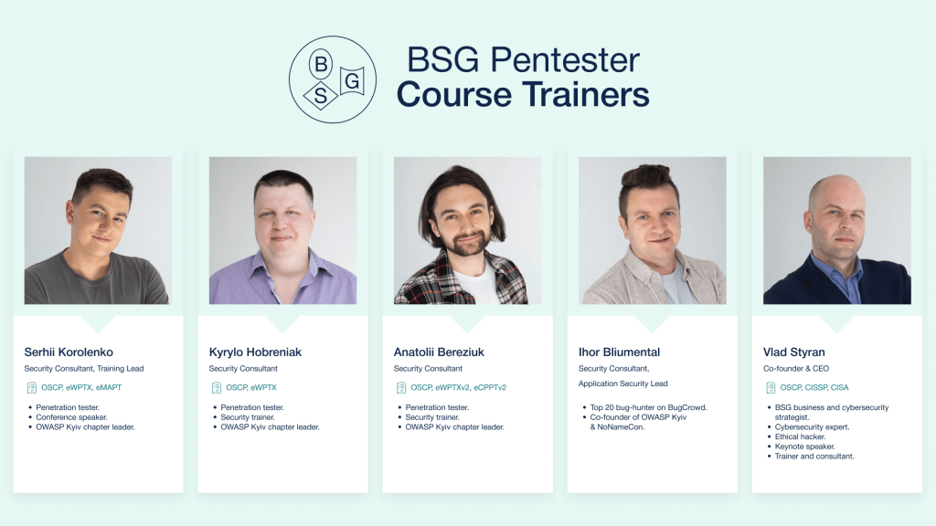 List of BSG Pentester Course Trainers