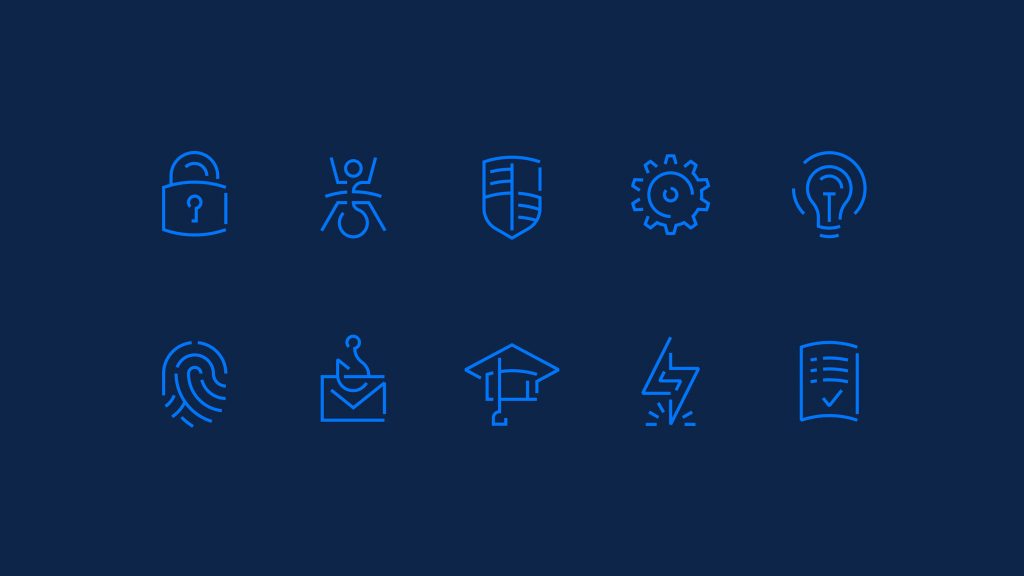 Second-level associations, used as icons: fingerprint, lightning, umbrella, checkmarks.